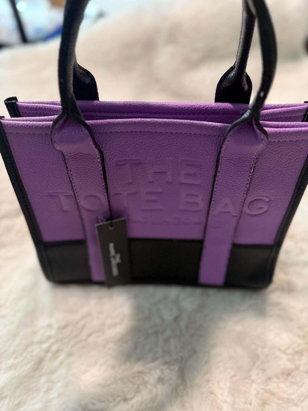 Marc Jacobs The Leather Mini Tote Bag in Purple and Black Colorblock